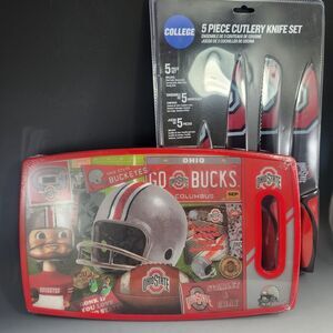 NEW Ohio State Buckeyes 5 Pc Kitchen Knives Set Cutting Board NCAA OSU Football
